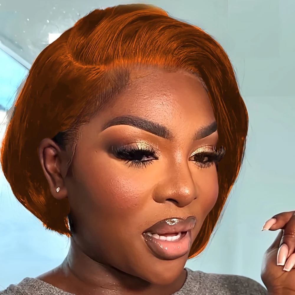 Wig Frontal Renda Transparan 13X4 Rambut Manusia Wig Bob Lurus Wig Potongan Pixie dengan Wig 8 Inci Kepadatan 150% Pra-petik Wig Berwarna