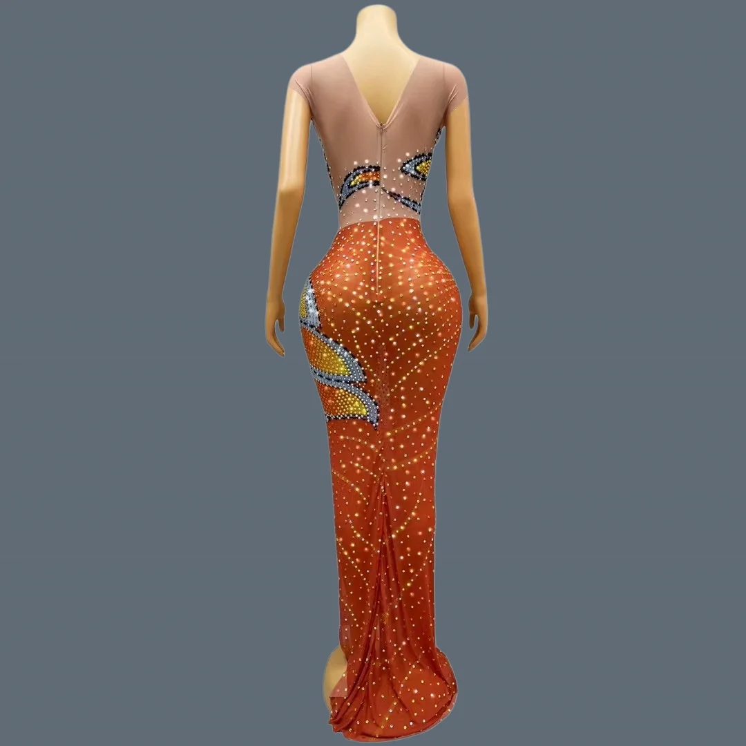 ชุดเดรสยาวผ้าตาข่ายแขนกุดสำหรั - Sparkly Rhinestone Club Party Dress บทวิจารณ์และราคา