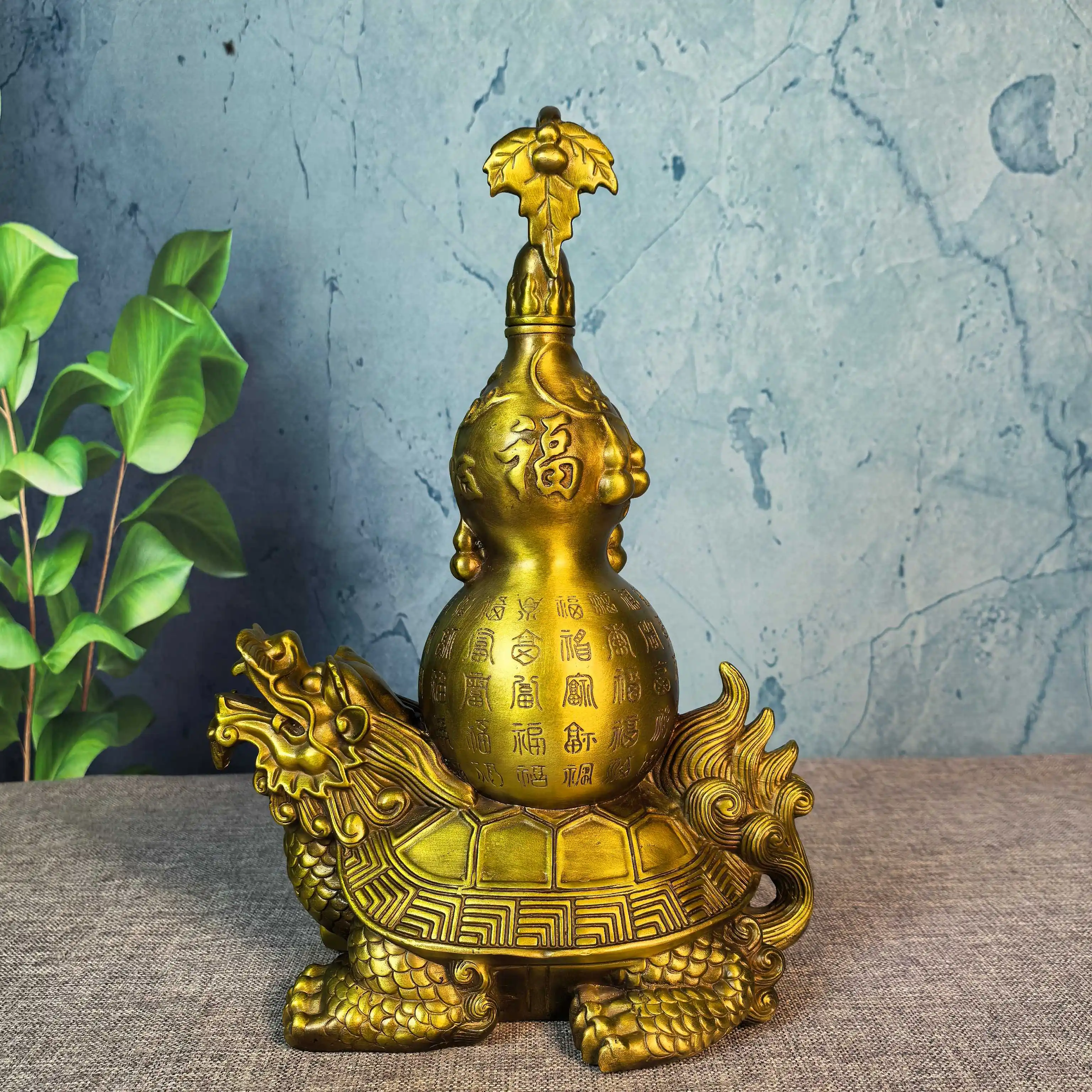 Brass Dragon Turtle Gourd Desktop Figurine - Exquisite Home Decor Sculpture for Entryway, Living Room, and Tea Room Accent Piece