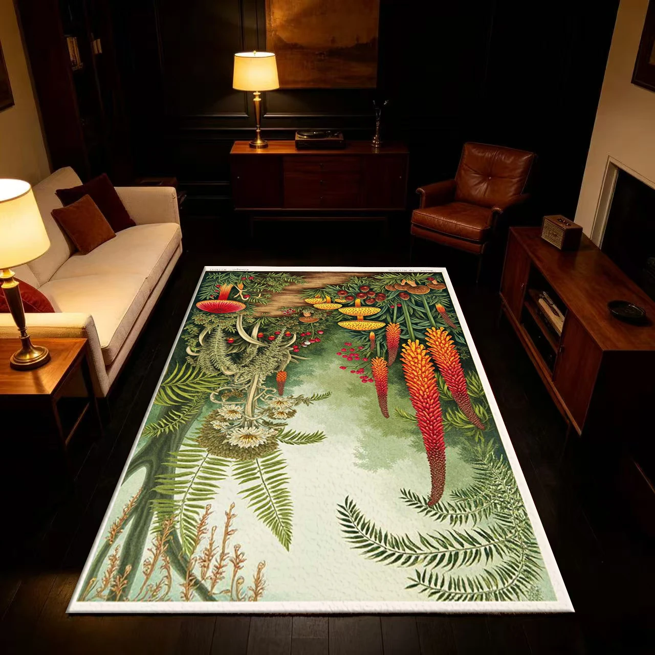 Vintage Plant Mushroom Pattern Art Carpet Floor Mat for Home Living Room Interior Decoration