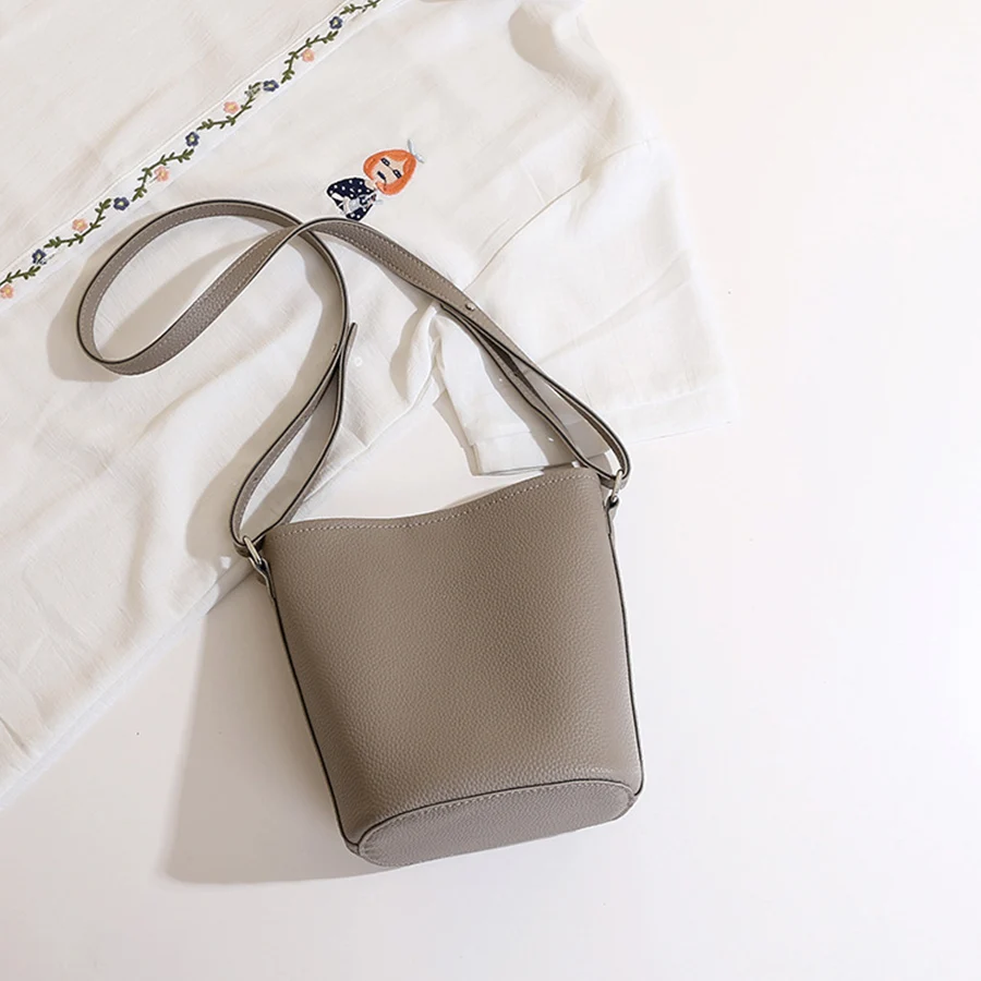 Fashion soft pu leather bucket bag with lychee patterns for women phone bags commuter versatile single-shoulder crossbody bag ﻿