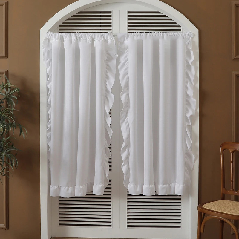 Retro Ruffle Cotton Curtains Farmhouse Semi Sheer Rod Pocket Washable Curtain for Livingroom Bedroom Kitchen Blackout Decoration