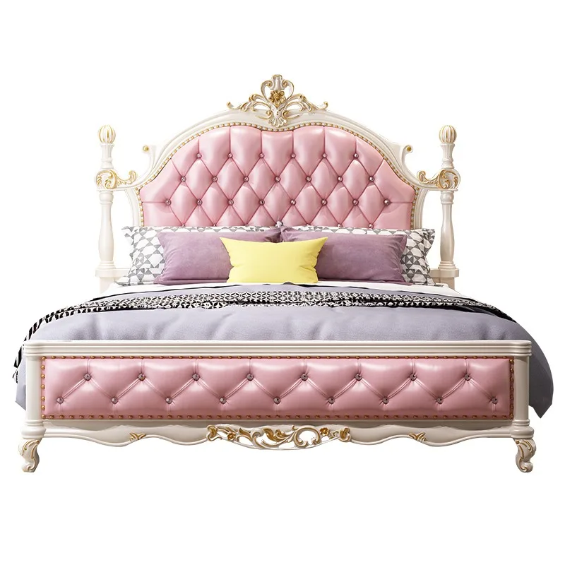 

European double bed master bedroom luxury princess bed 1.8 meters luxury villa leather French solid wood light luxury