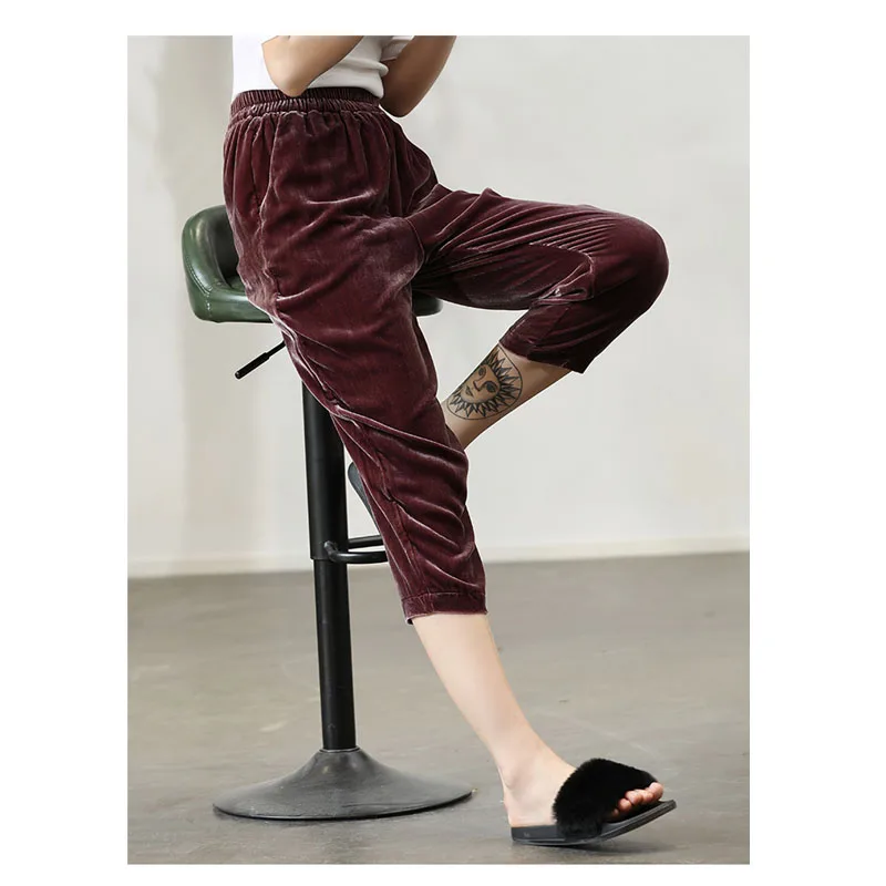 Fengbaoyu-Silk Velvet Loose Fitting Trousers, Turnip  High Waist, Pendant Feeling, Large Size, Spring, Summer, Retro