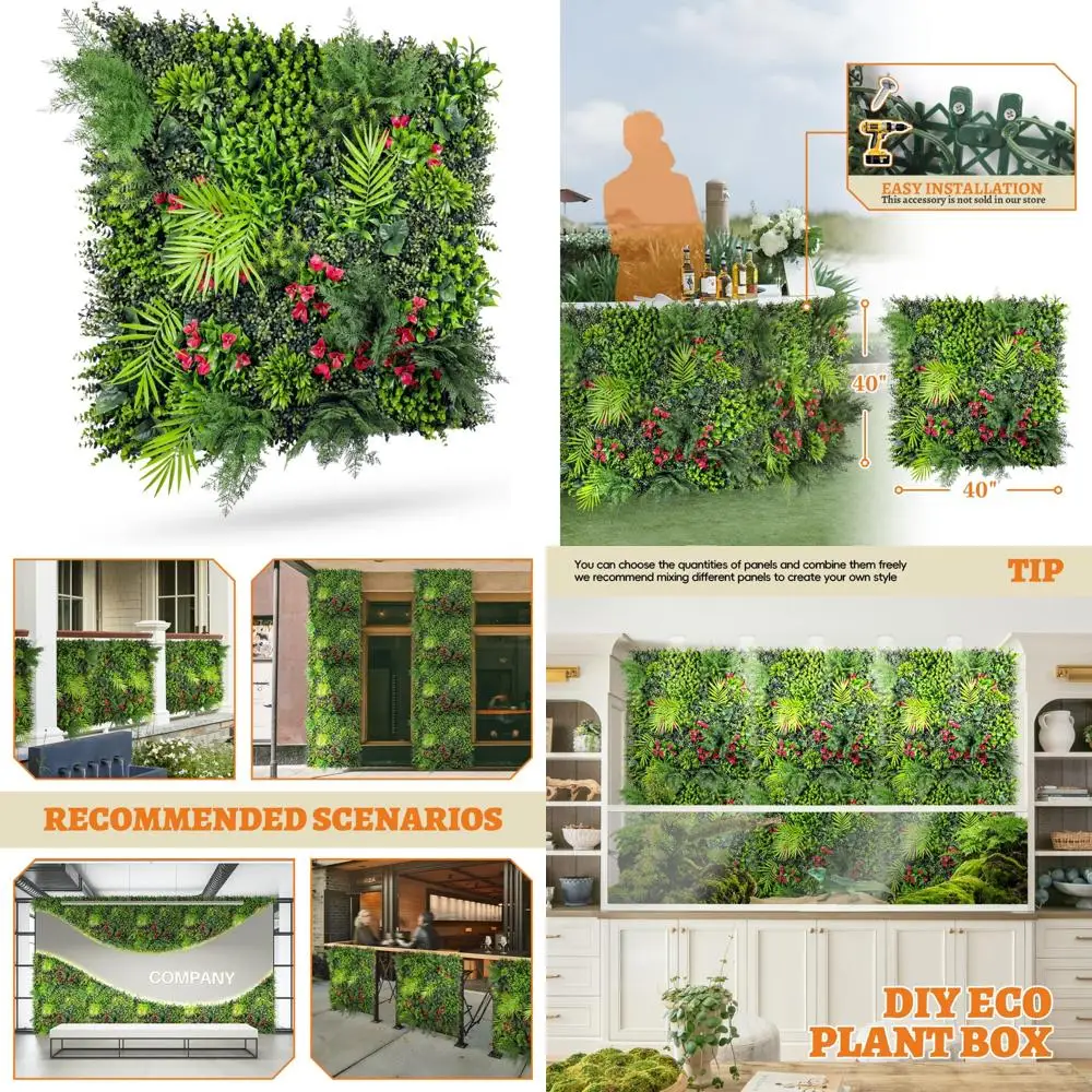

«Набор из 5 панелей из искусственного самшита, 40x40 дюймов, декор стен из искусственной травы и зеленой травы, экран конфиденциальности в помещении, идеально подходит для заднего двора