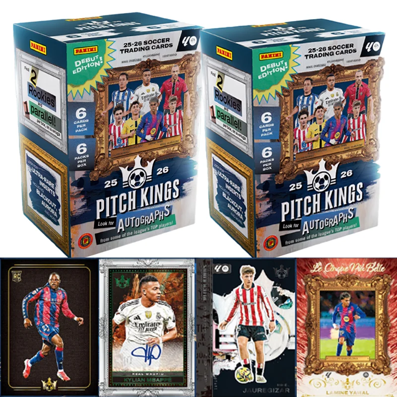 Carte de collection de football Panini PitchKings La Liga 2026 authentique, motif peinture à l'huile, Lamine Yamal Kylian Mbappé, cadeau de Noël