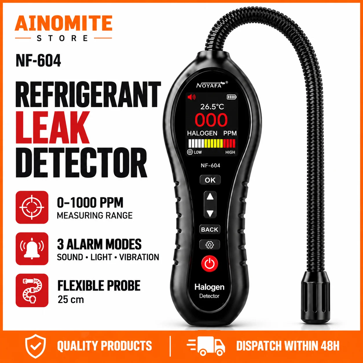 Refrigerant Leak Detector Freon Sniffer HVAC Halogen Gas Tester for Car AC R134A R410A R22 R32 R1234YF CFC HCFC HFC