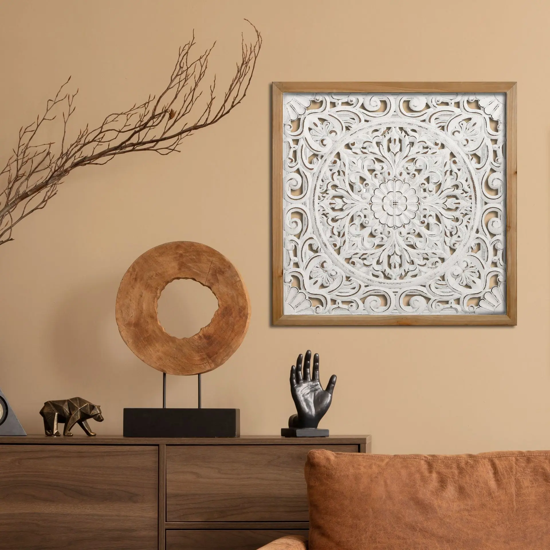 

French carved wooden wall decoration for homestay, light luxury hollowed out flower shop, coffee shop, wall decoration
