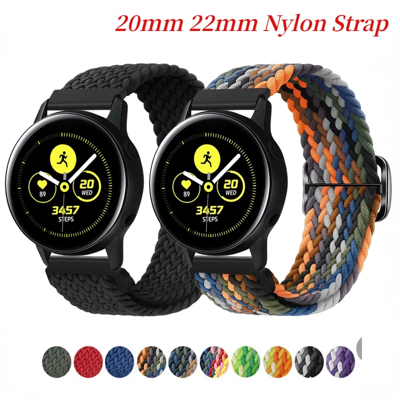 20mm 22mm Nylon Braided Loop Strap For Samsung Watch 6/5/4/3/Active Huawei Watch 4/3/GT3 Bracelet Wristband Amazfit GTR/GTS Belt