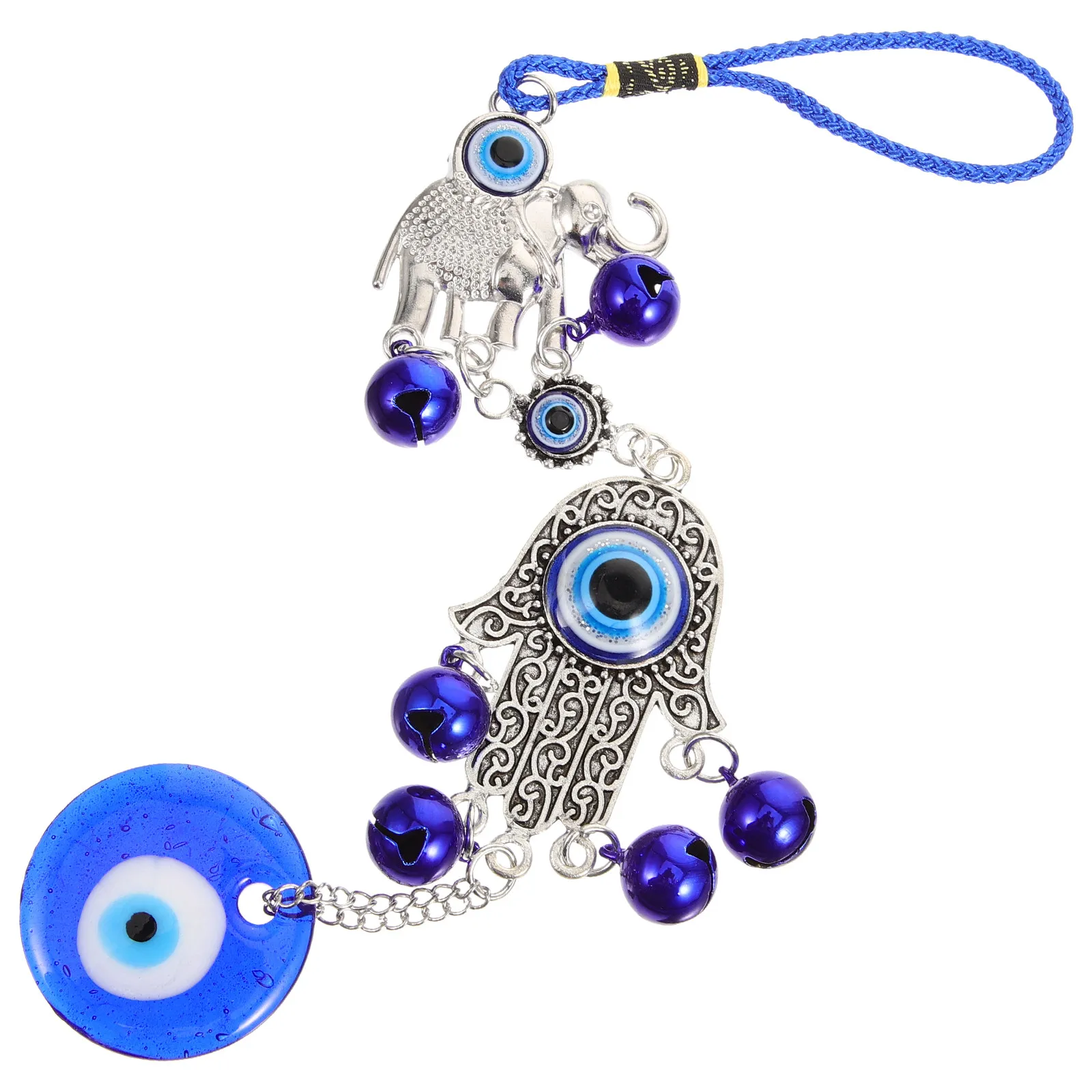 Evil Eye Hanging Ornament Turkish Blue Eye Protection Charm Car Mirror Decor Bells Elephant Palm Shape Home Office Spiritual