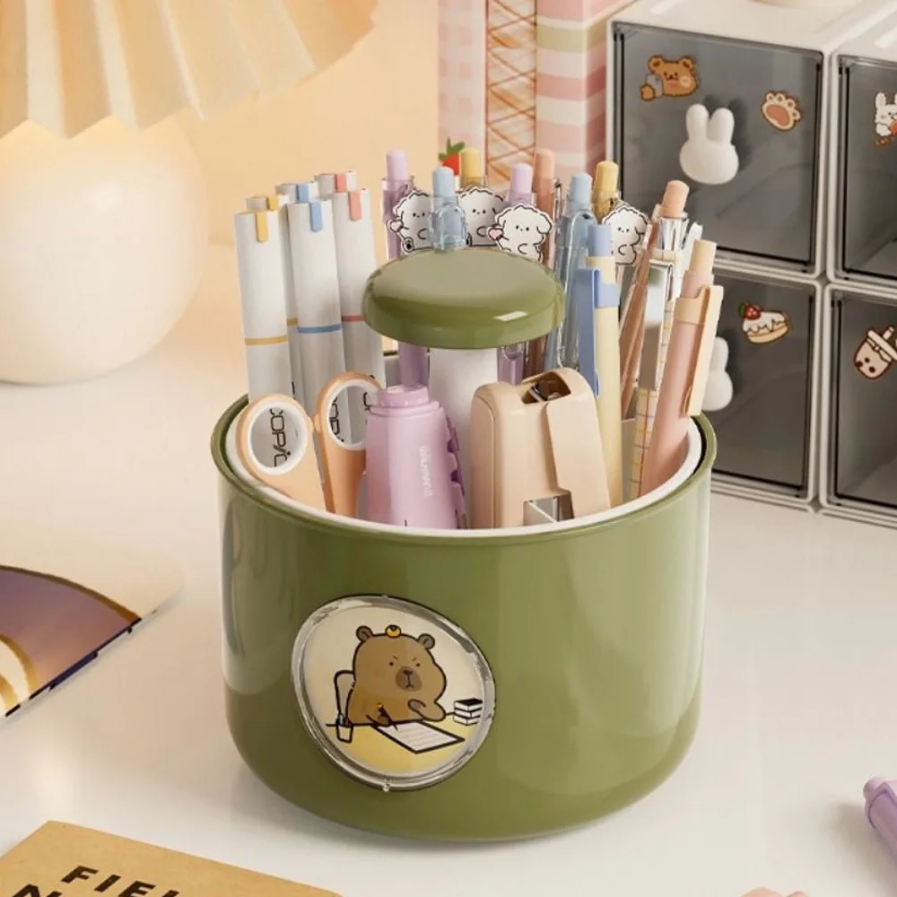 4 Patterns Capybara Rotating Pen Holder 4 Grid Large Capacity Capybara Desktop Storage Box Plastic Multifunctional