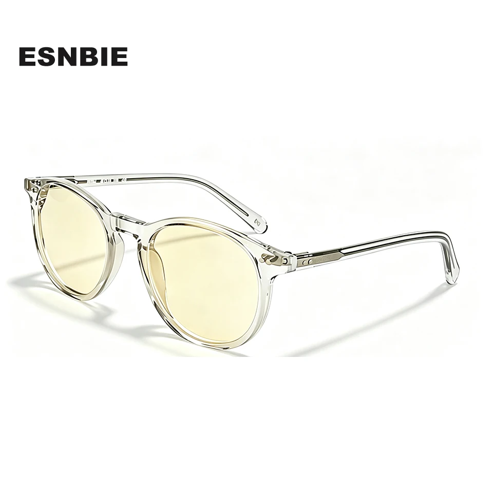 Vintage Round Acetate Men Women Glasses Blue Light Blocking Computer Glasses Orange Yellow Night Sleep Red Lens Filter Eyewear