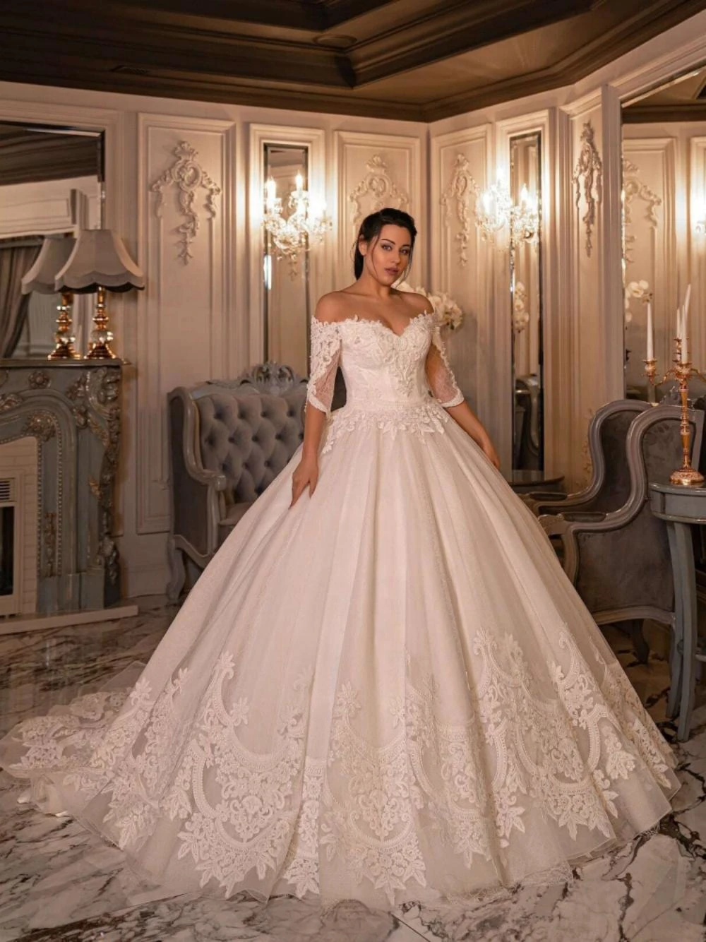 Vestido De Novia clásico con Apliques De encaje, vestido De Novia elegante con hombros descubiertos, vestido De baile blanco, vestido largo De Novia, Vestidos De Novia