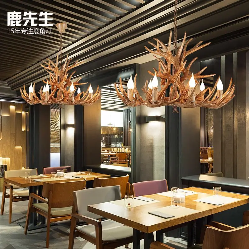 Винтажная люстра в американском стиле из смолы, рога оленя, потолочный светильник, подвесной светильник для гостиной, ресторана, спальни, домашний декор