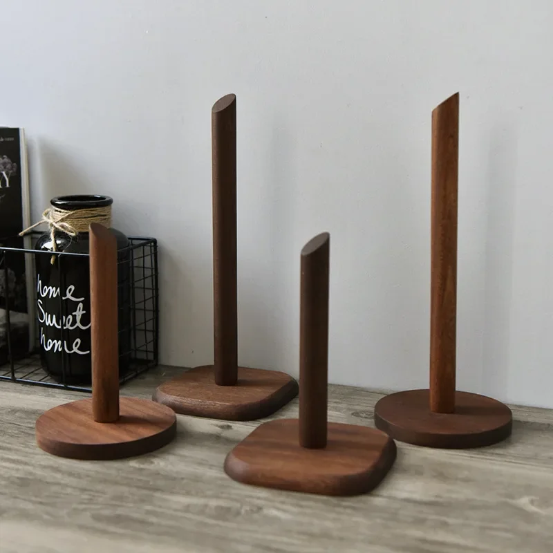 

Creative Walnut Tissue Storage Rack Kitchen Vertical Roll Paper Holder Plastic Wrap Shelf Household Storage Ornament Decoration