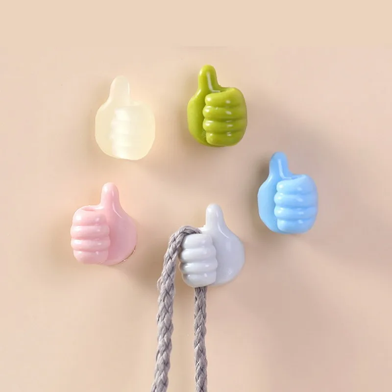 10Pcs Self-Adhesive Wall Decoration Hook Creative Silicone Thumb Key Hanger Hook Home/Office Data Cable Clip Wire Desk Organizer