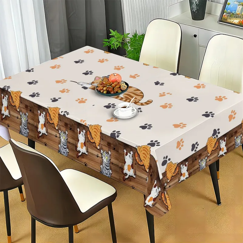 Cute Cartoon Dog Paw Print Tablecloth Waterproof Dust Cover for Dining Room and Kitchen Table Decor