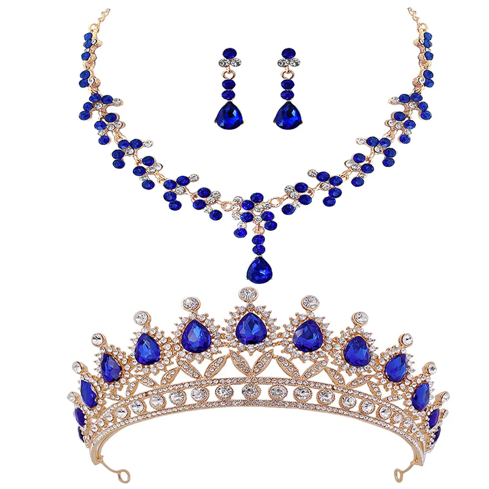 

1Set Bridal Rhinestones Crown Necklace Earrings Wedding Jewelry Set Perfect for Bride Party Cosplay Crowns for Women