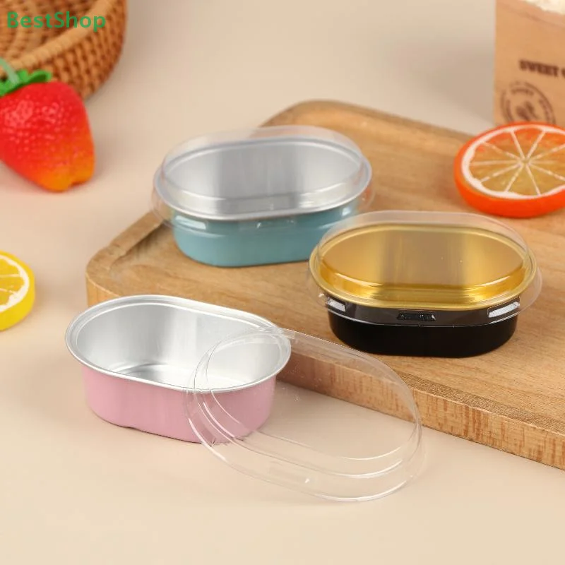 💕 Molde oval semi-cozido para cheesecake, copo de bolo de pudim, utensílios para assar em folha de alumínio, copo resistente ao calor e à altas temperaturas