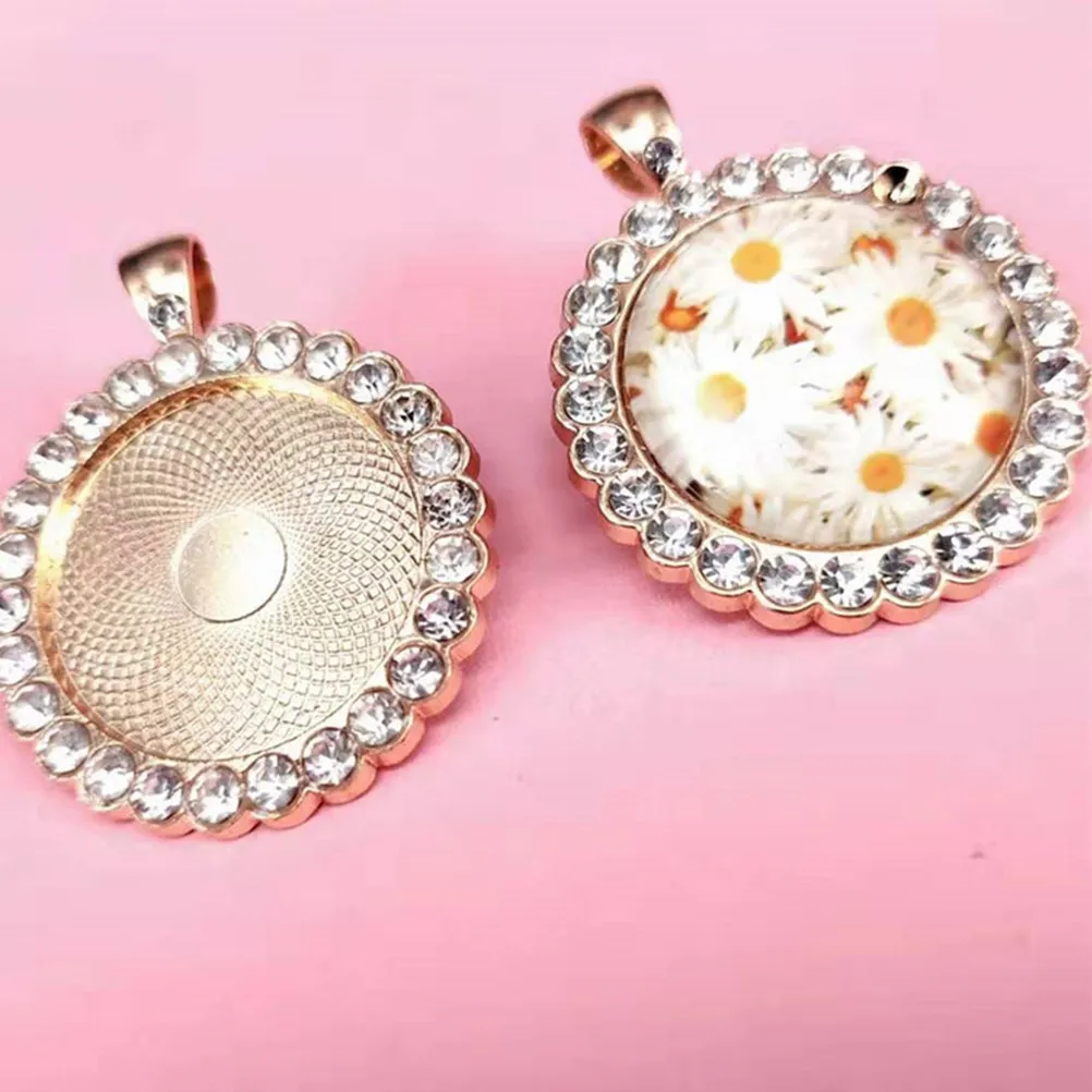 10pcs 25mm Rhinestone Edge Pendant Trays for DIY Jewelry Making – Water Drill Bezel Blank Bases, Alloy, Non-Fading