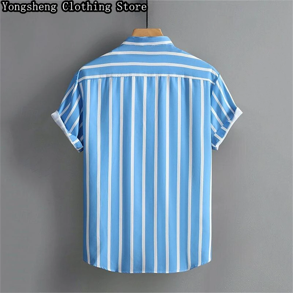 Men's Short Sleeve Shirt Striped Shirt Casual Short Sleeve High Quality Men's Shirt Blue Shirt Men's Short Sleeve South