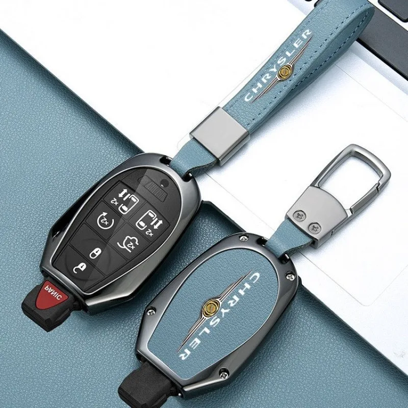 Funda de cuero de aleación de Zinc para llave de coche, bolsa de carcasa para Chrysler Grand Voyager Town Country, accesorios para llavero Chrysler 300C