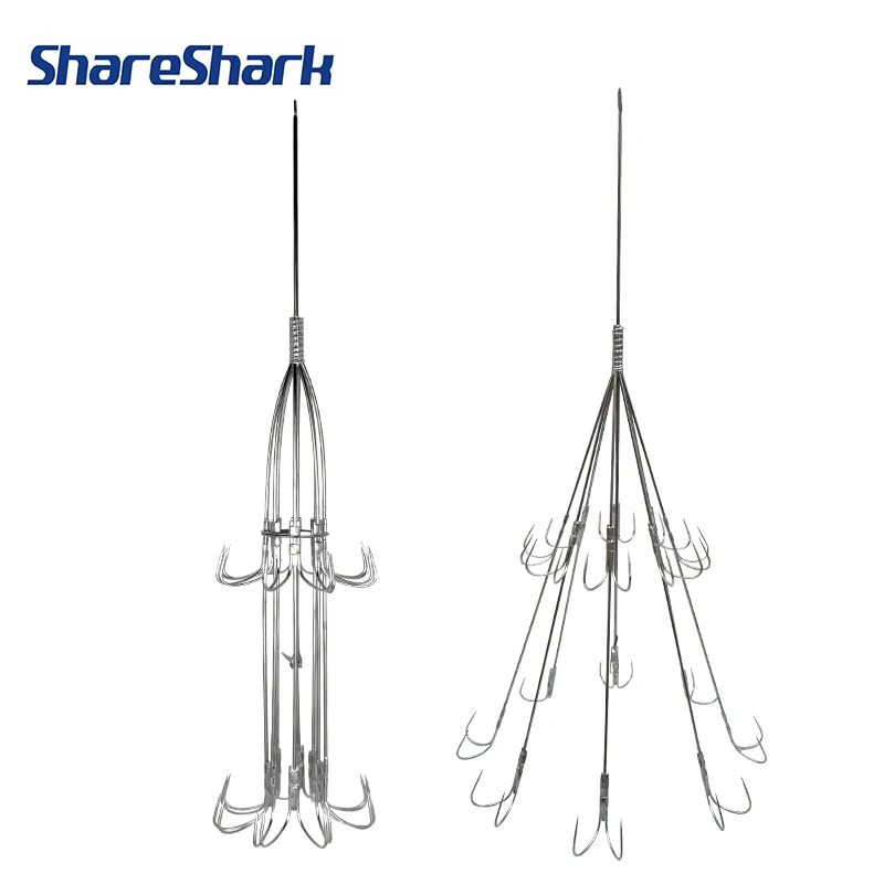 ShareShark Doppelschichtige Regenschirmförmige Oktopus-Haken Angelausrüstung Hochfeste Anti-Verhakungs-Regenschirmhaken für Meeresfischerei