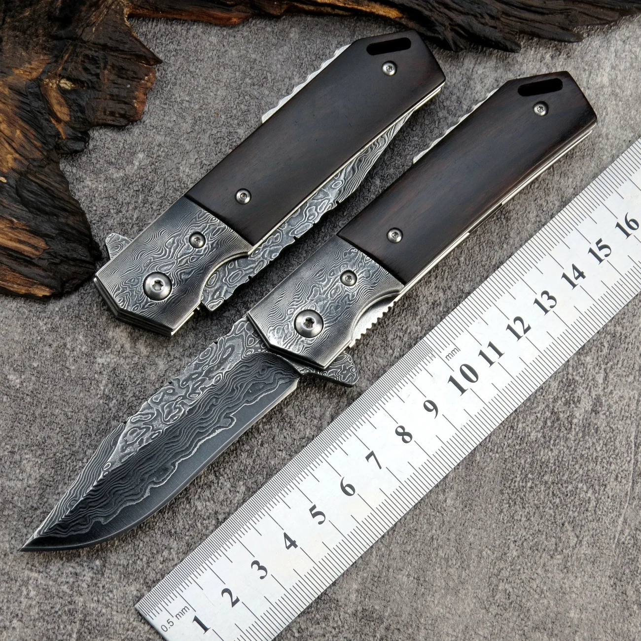 

Sitivien ST234 Folding Knife Damascus Steel VG10 Core Blade Ebony Wood Handle Pocket Knife for EDC Tool Outdoor Camping Hiking