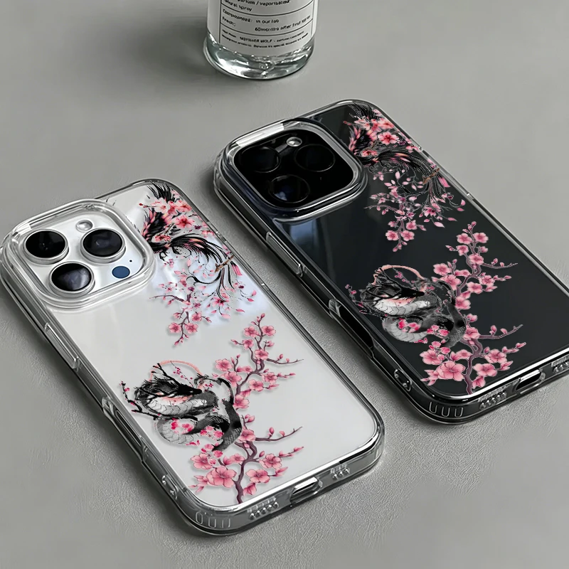 

Personality Peach Blossom Dragon Phoenix Phone Case for IPhone Air 17 Pro Max 16 Plus 15 14 13 12 11 Pro Max Soft Back Cover