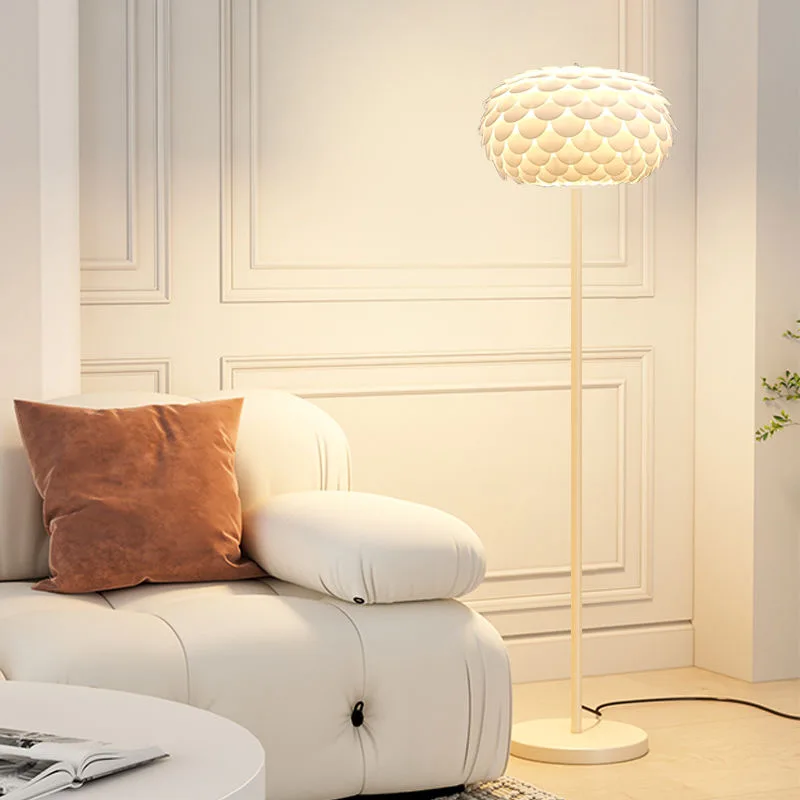 French cream wind floor lamp living room sofa bedroom bedside Nordic Internet celebrity soft fish scale atmosphere vertical lamp