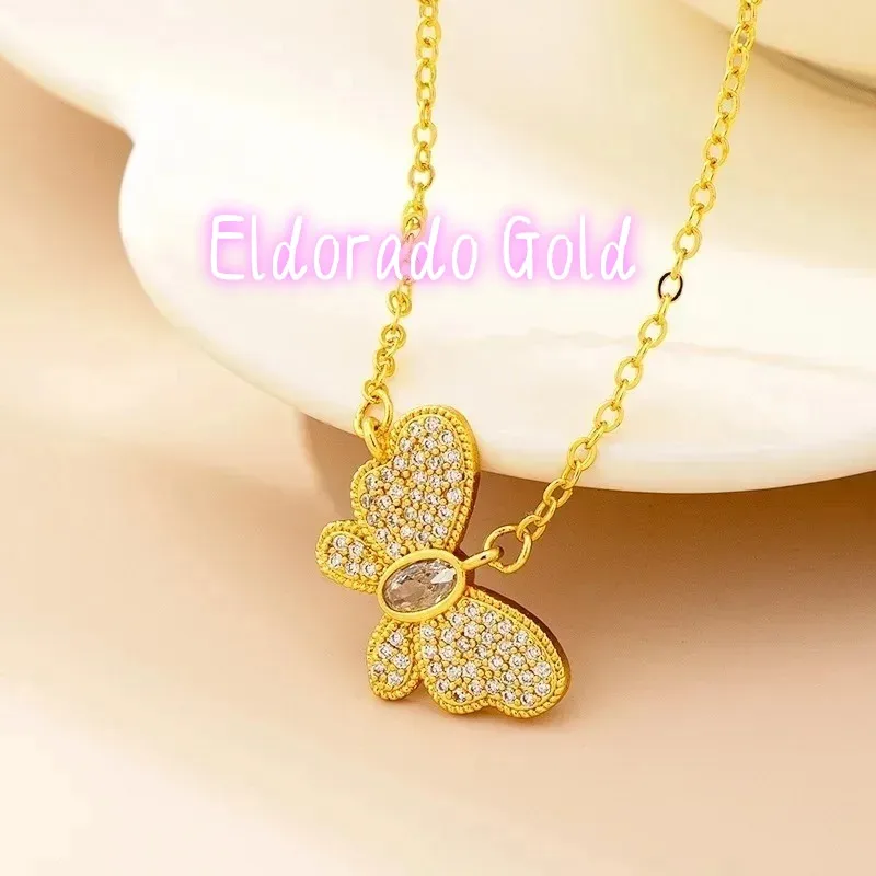 

Eldorado Gold Eldorado Gold Eldorado Eldorado Zircon-Studded Butterfly Necklace Women's 24K AU999 - Retro Butterfly Gold Neckl