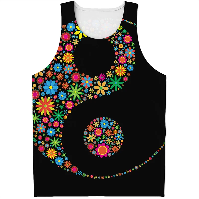 Vintage Chinese Yin Yang Koi 3D Printed Tank Top Men Summer Loose Gym Fitness Tees Tops Streetwear Vest Sleeveless T-Shirt