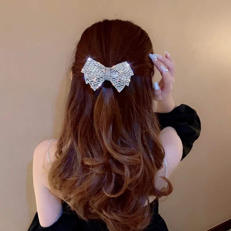 Shiny Diamond-studded Bow Hair Ring Head Rope Ins Fashionable Wild Sweet Tie Hair Rubber Band Women