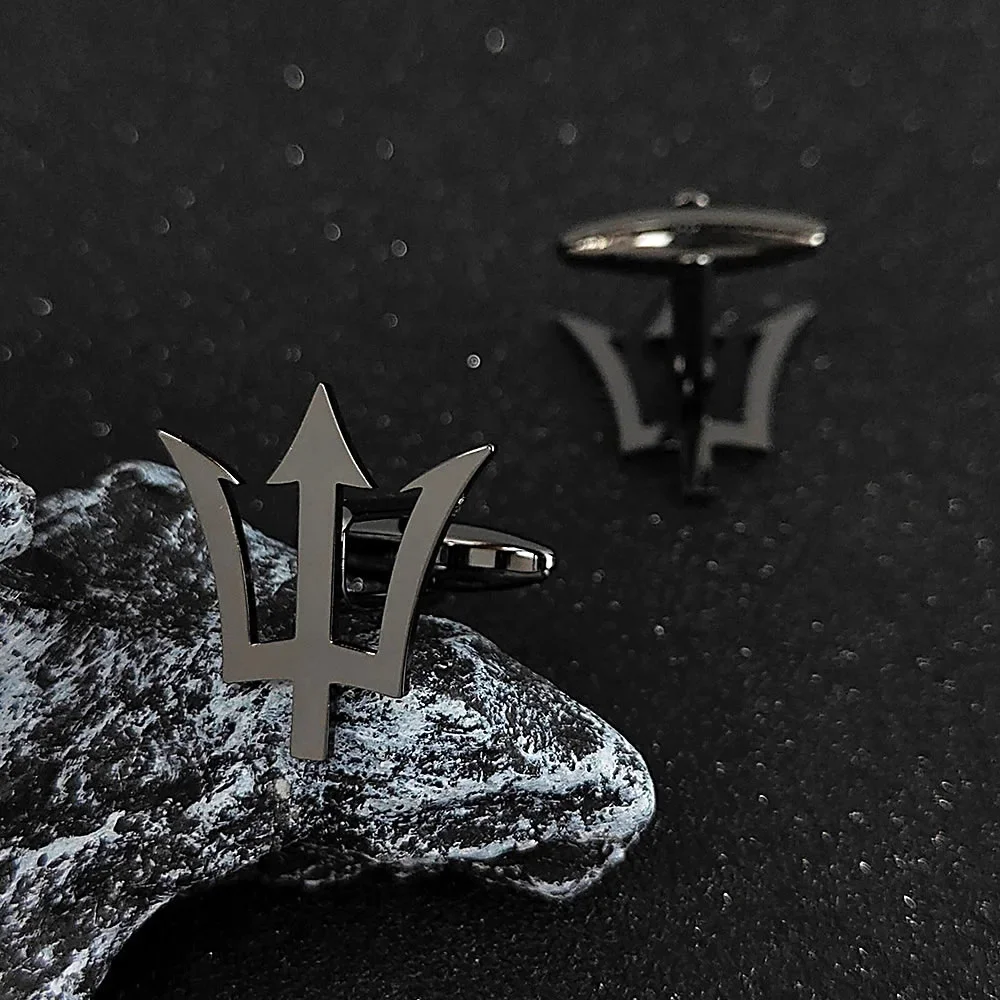 Poseidon Cufflinks for Men Ancient Greek God Trident Twins Shirt Button Wedding Party Gift Stainless Steel Collection Jewelry