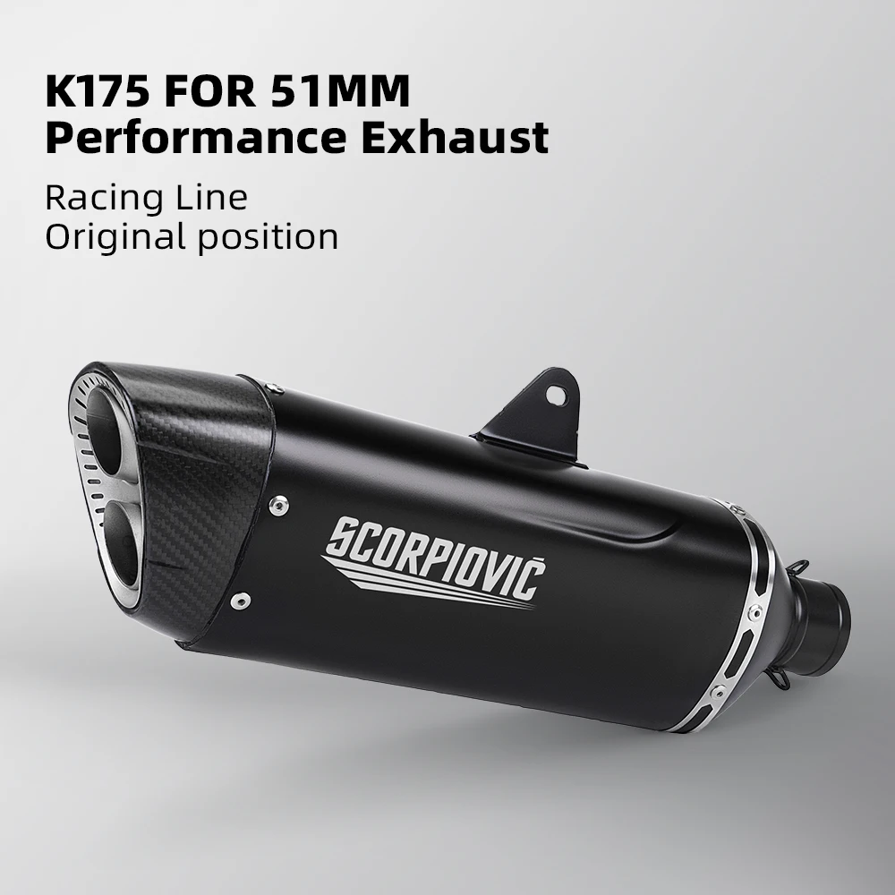 

Motorcycle Exhaust Muffler with DB K175, Double Hole Bike Silencer, 51mm Inlet, Inlet