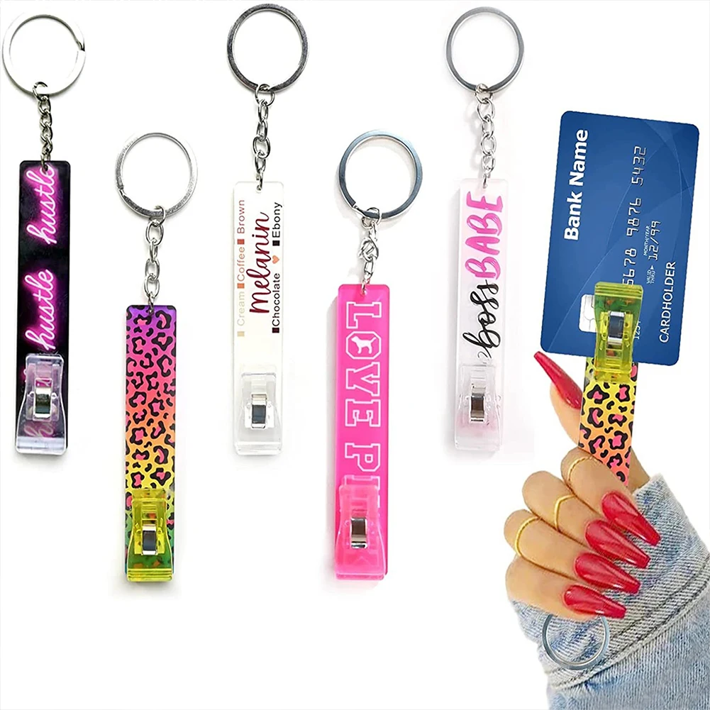 5pcs Acrylic Card Grabber Credit Card Puller Bank Card Clips Contactless ATM Cards Clip Cards Extractor Keychain for ATM Long Na