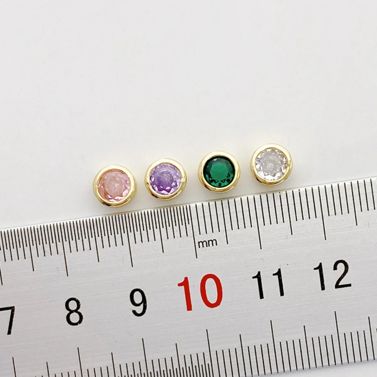 14K Gold Plated Color Retention Multi Color Zircon Inlaid Round Spacer Bead Pendant Through Hole DIY Bracelet Necklace Findings
