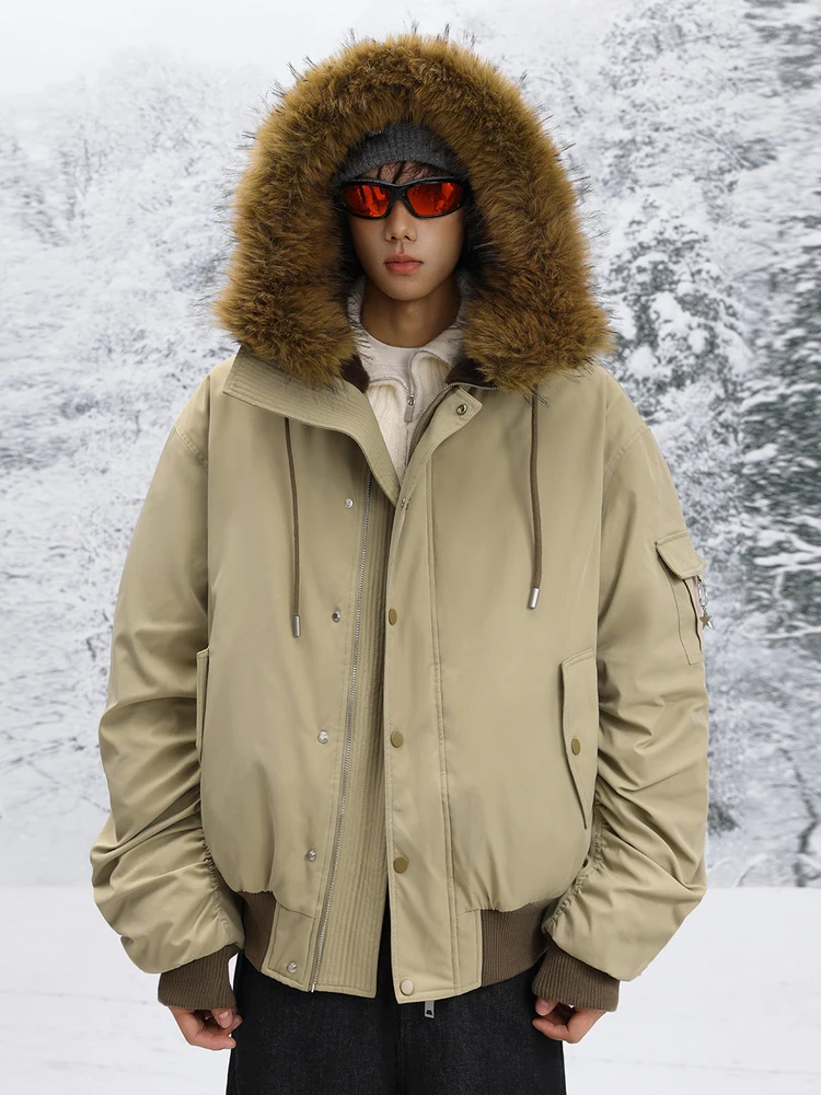 

Oversize ort Puffer Jaet Men's plus Size Faux Fur Collar Street Sle Winter Warm Casual Faion Polyester Fiber Coat