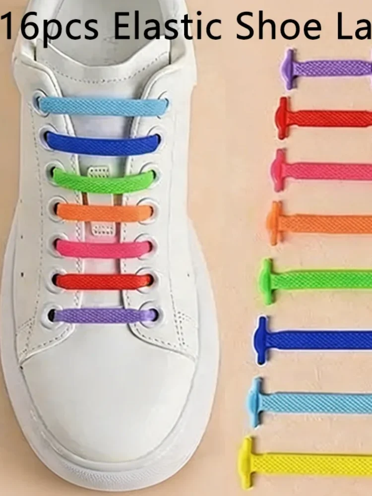 16 sztuk/opakowanie Elastyczne sznurówki silikonowe bez wiązania - Wygodne, rozciągliwe i elastyczne sznurówki do sneakersów, butów codziennych i butów sportowych. — zdjęcie 2