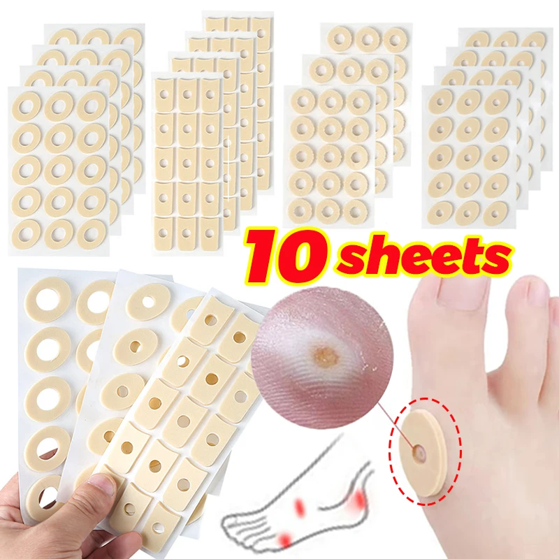 

10 Sheets Corn Bunion Protectors Pads Skin Color Circle Oval U Shape Latex Sponge Callus Cushions Shoes Heel Pad Anti-wear Foot