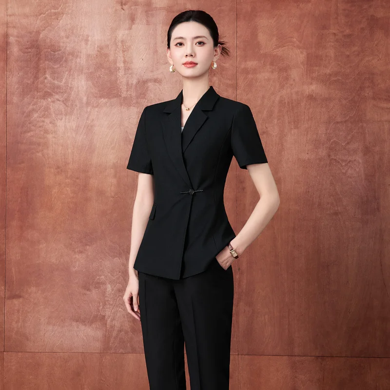 Women's summer thin gray short-sleeved suit2026New stylish professional formal attire for commuting and jewelry store workwear