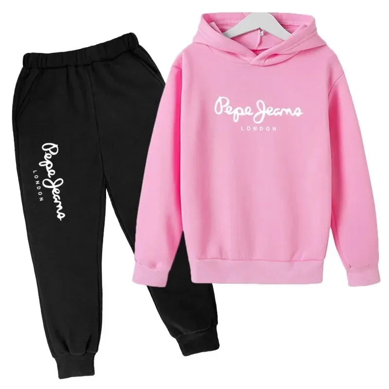 Freizeit-Trainingsanzug mit Buchstabenmuster, bestehend aus 2 Teilen: Kapuzenpullover und Hose, für Jungen und Mädchen im Alter von 3 bis 13 Jahren, geeignet für Frühling und Herbst, Streetwear, Kinderkleidung. – Detail 5