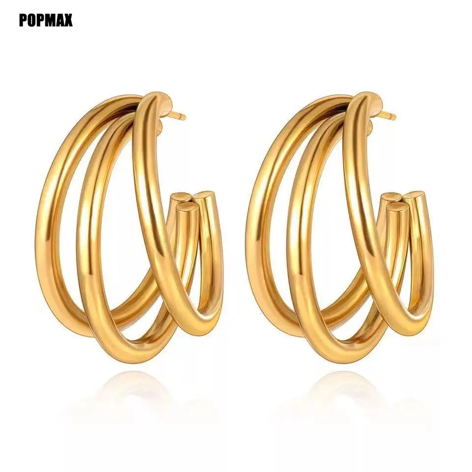 POPMAX Fashion Korean Metal Elegant Hoop Earring Woman 2022 New Vintage Geometric Statement Earrings Jewelry Brincos Gift