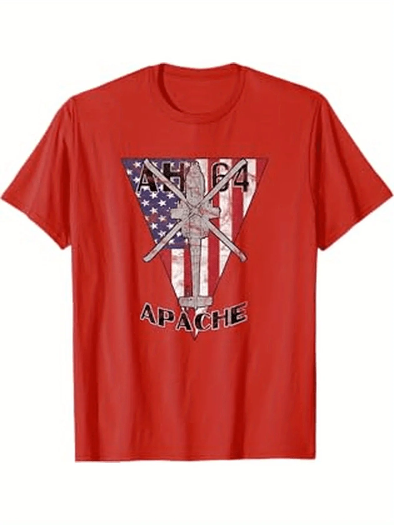 

Patriotic Vintage AH-64 Helicopter with American Flag&Helicopter design-100%cotton O-neck short sleeve printed men's T-shirt.