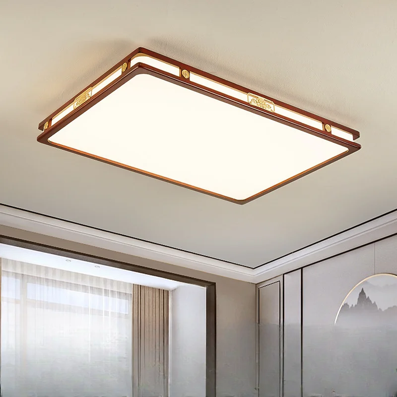 Neo-chinese Style Aesthetics Ceiling Light Solid Wood Pure Copper Living Room LED Ceiling Light Indoor Lighting Lampara FYCL