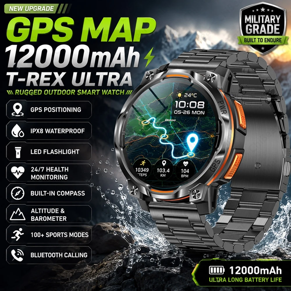 2026New Military GPS Offline Maps Smart Watch Men Precise Compass IPX8 Waterproof Altimeter Bluetooth Call GPS Smartwatch Men