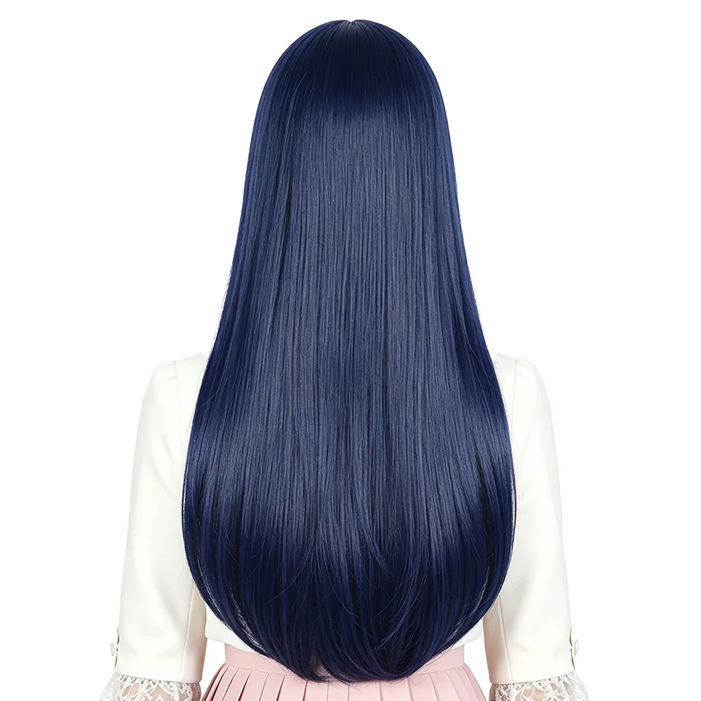 65cm Long Straight Cosplay Wig Hime Cut Bangs Heat Resistant Synthetic Hair For Women Anime Halloween Party Costume Daily Wear