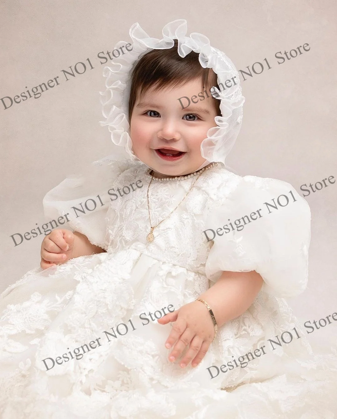 Luxury Long Baptism Dress for Baby Flower Girls Dresses Short Sleeve Fluffy Christening Gowns Girl Blessing Dress