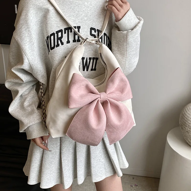 Fashion Ins Style Sweet Girls Big Bow Shoulder Bag Large Capacity Kawaii Soft PU Chic Backpack Purse Handbags for Women Bags