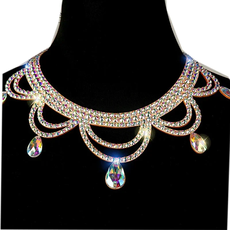 Handmade Crystal Rhinestone Necklace Belly Dance Performances Jewelry Gypsy Dancing Accessories Colorful